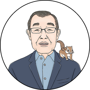 肩にリスを乗せた男性のイラスト